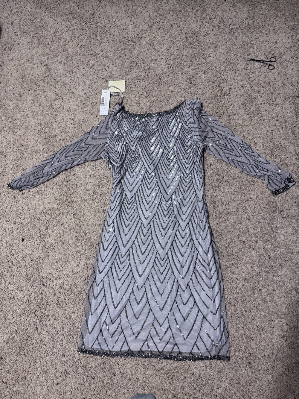 J Kara Silver Beaded Long Sleeve Sheath Dress